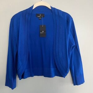 Ronni Nicole Capri Blue Cropped Open Front Shrug Cardigan 3/4 sleeve bolero knit